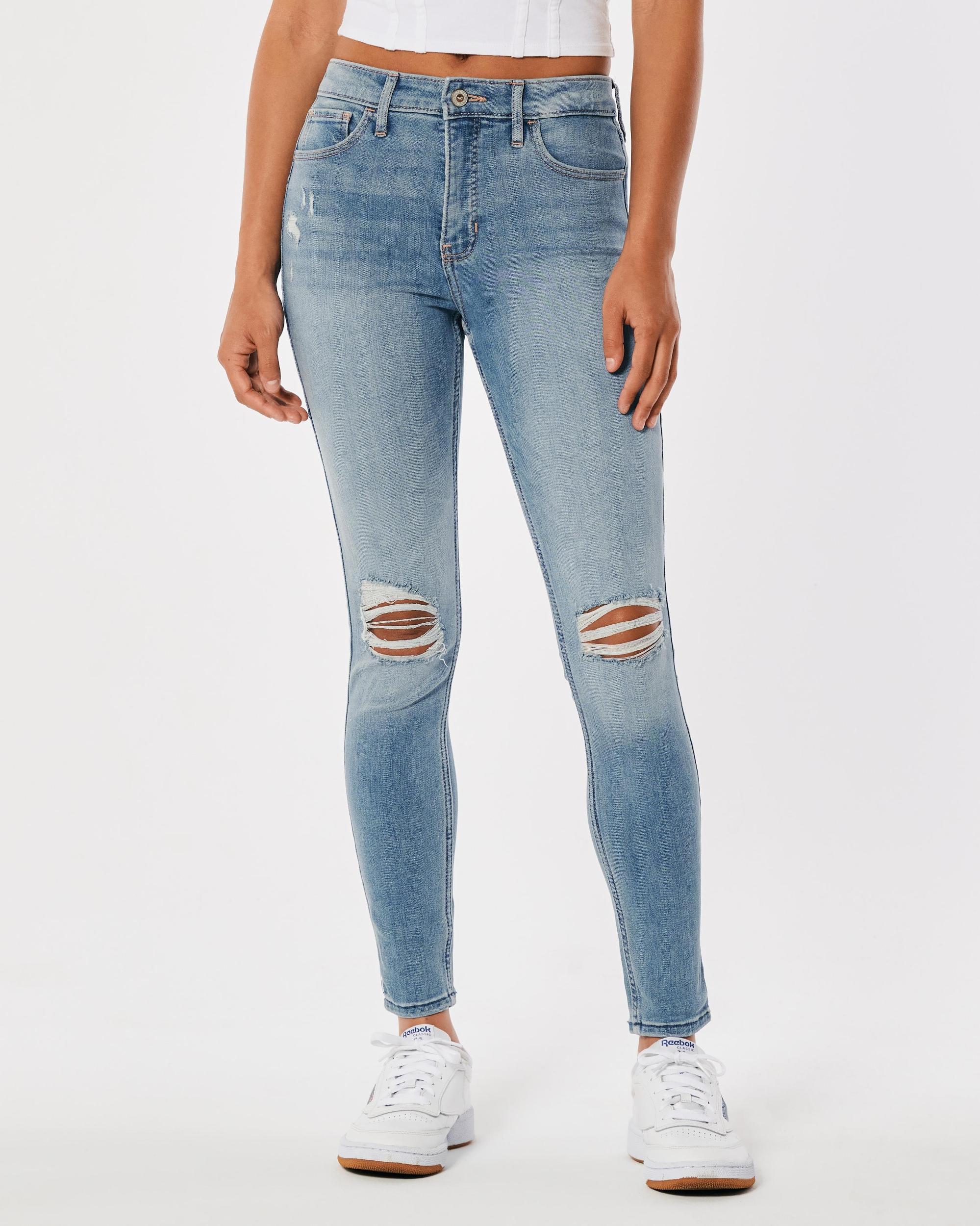 High-Rise Ripped Light Wash Super Skinny Jeans Product Image