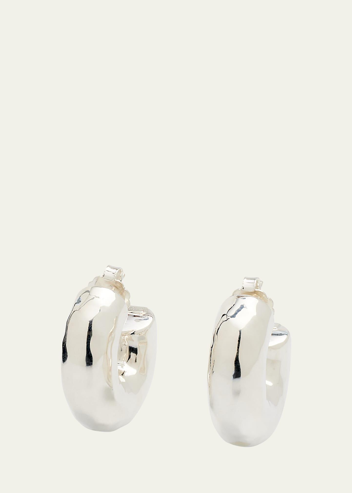 Thick Hammered Round Hoop Earrings in Sterling Silver Product Image
