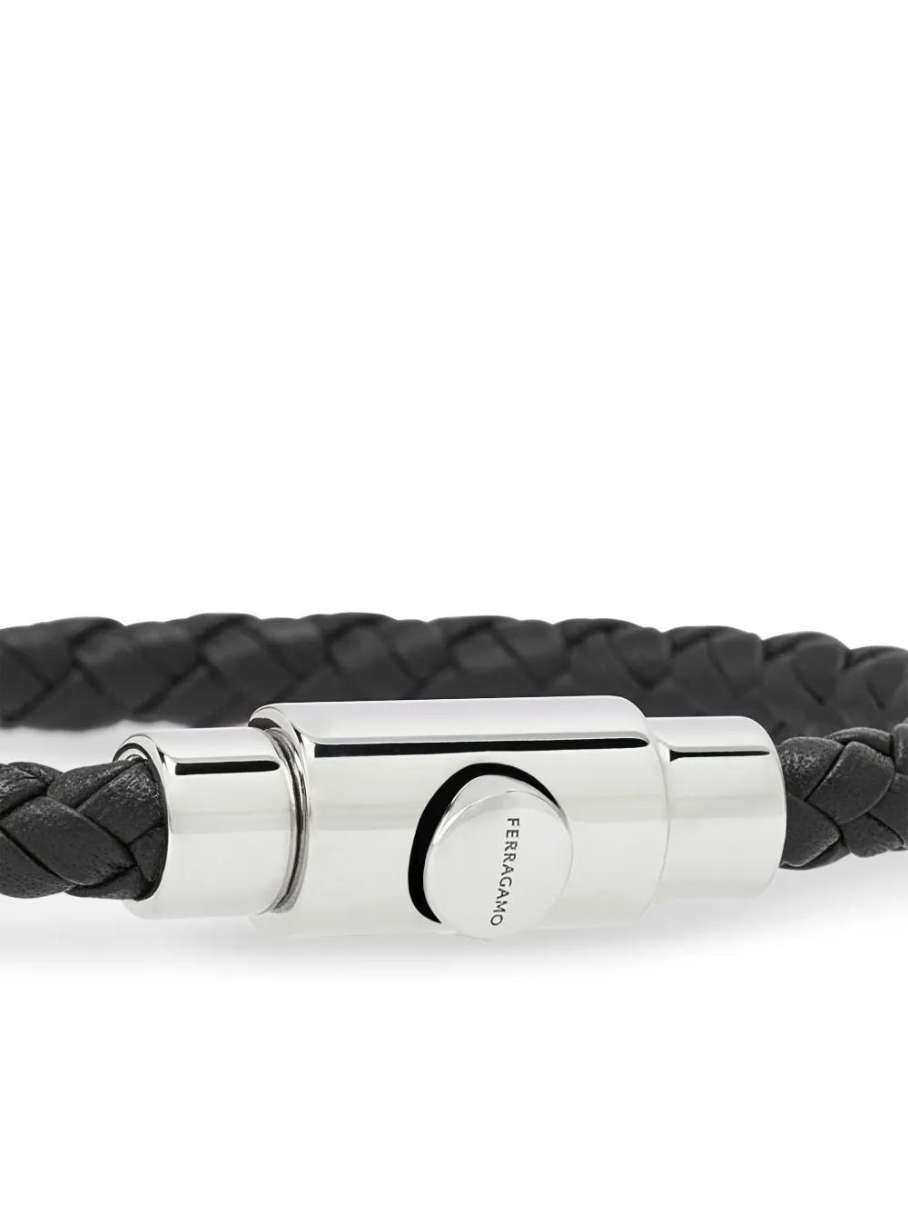 FERRAGAMO Braided Leather Bracelet In Black Product Image