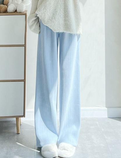 High Rise Plain Ribbed Loose Fit Pants Product Image