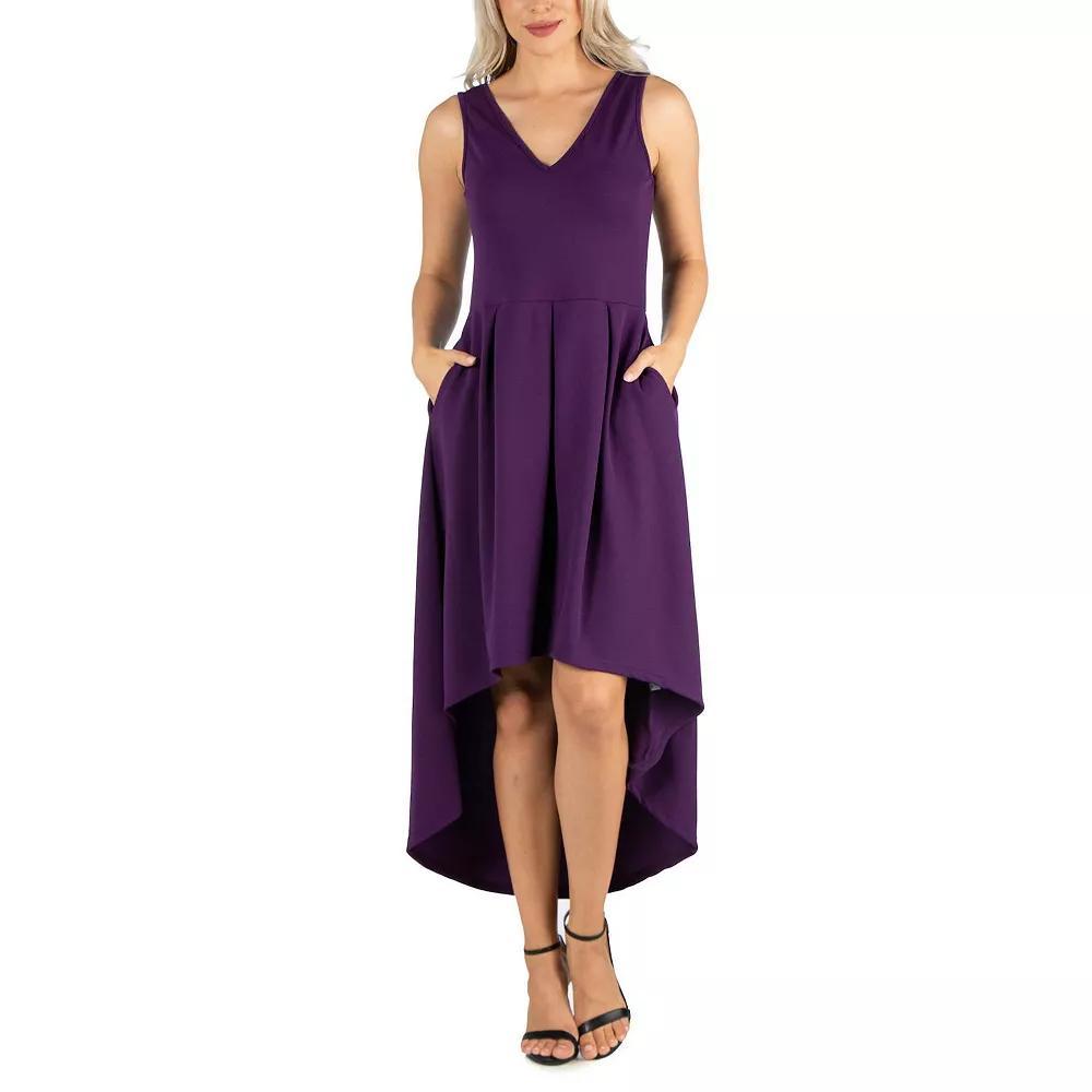 Women's 24Seven Comfort Apparel Sleeveless Fit And Flare High Low Dress, Size: Small, Purple Product Image