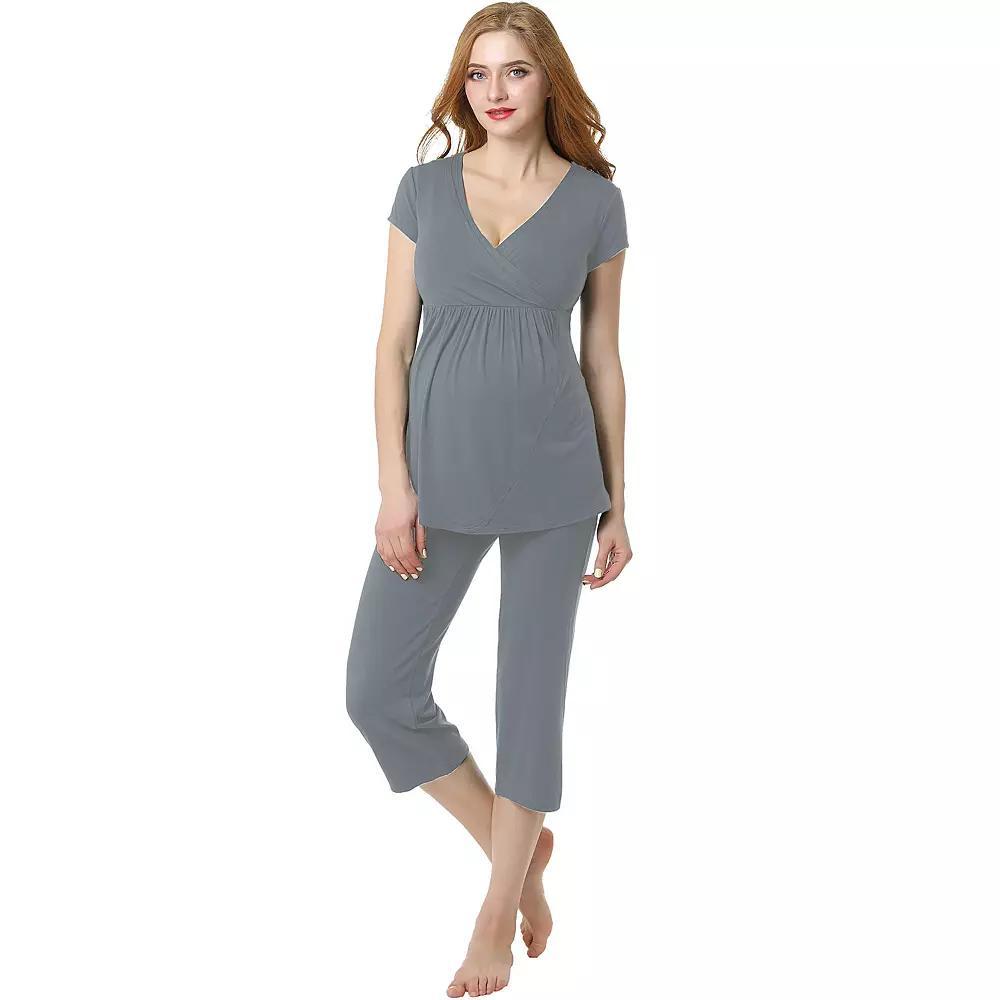 Maternity Pokkori Daily Essential Pajama Top & Pajama Capri Set, Women's, Size: Large-Mat, Green Green Product Image