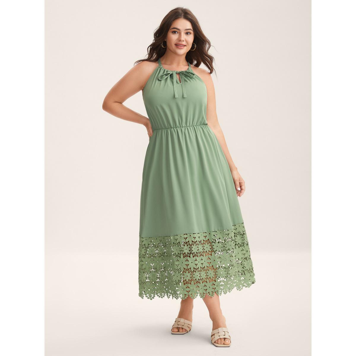 Plus Size Lace Cut-Out Stretchy Waist Midi Dress Greenbean Women Non Sleeveless Curvy BloomChic 26/4X Product Image