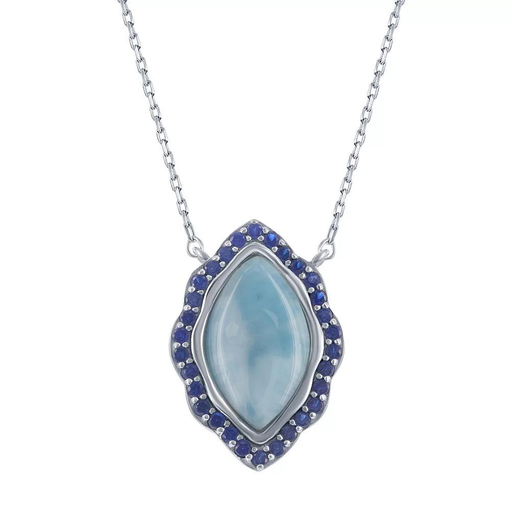 Sterling Silver Marquise Larimar & Lab-Created Sapphire Pendant Necklace, Women's, Size: 16-18" ADJ Product Image