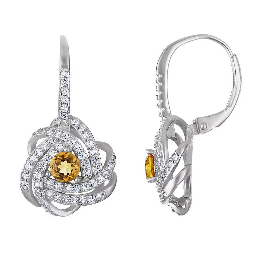 Designs by Gioelli Sterling Silver Gemstone Love Knot Leverback Earrings, Womens, Cr White Blue Product Image