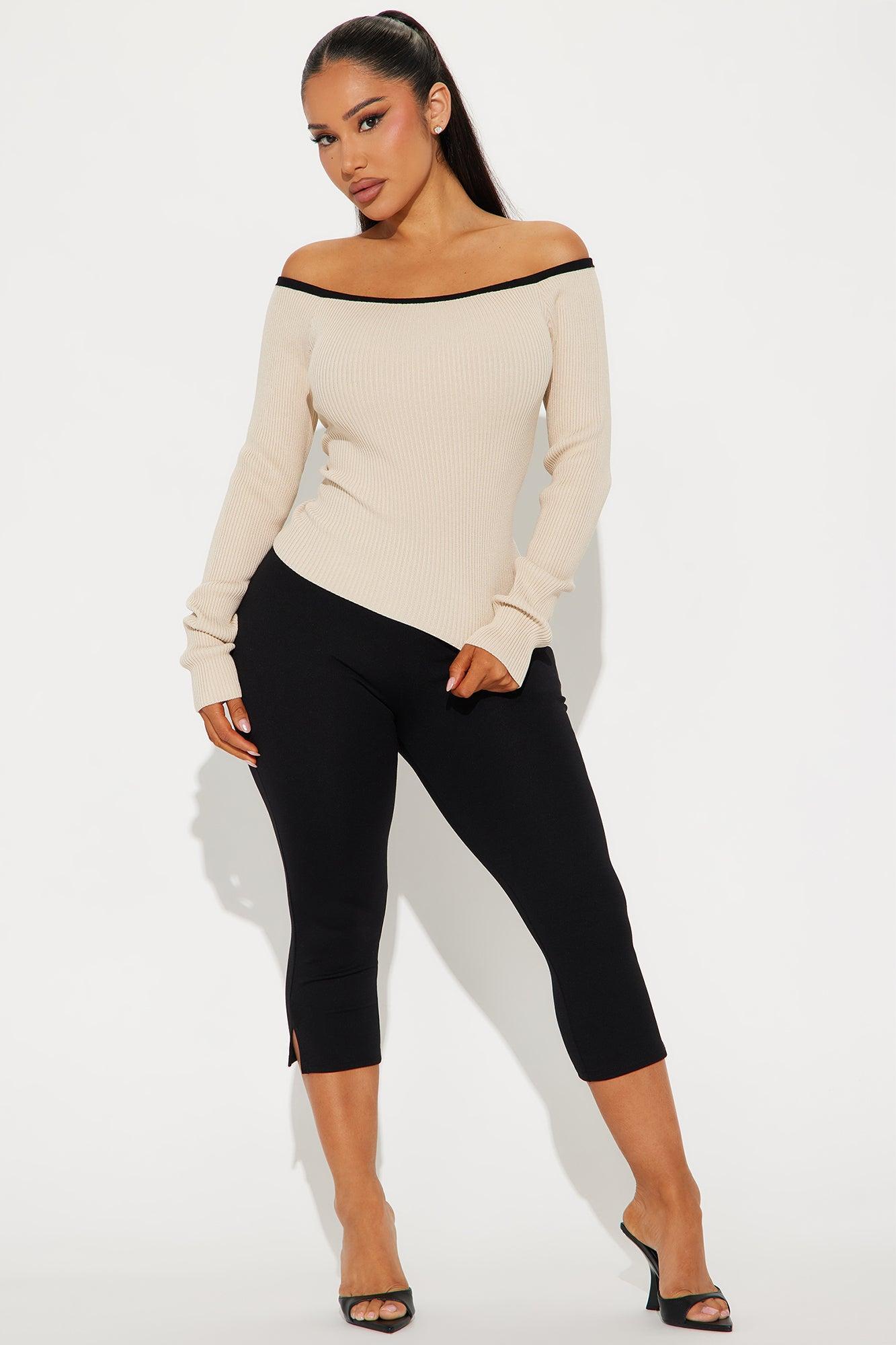 Parisian Chic Off Shoulder Sweater - Taupe/combo Product Image