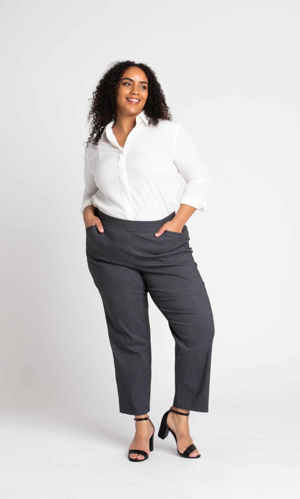 Roz & Ali Superstretch Black Grid Pull On Ankle Pants - Plus Product Image