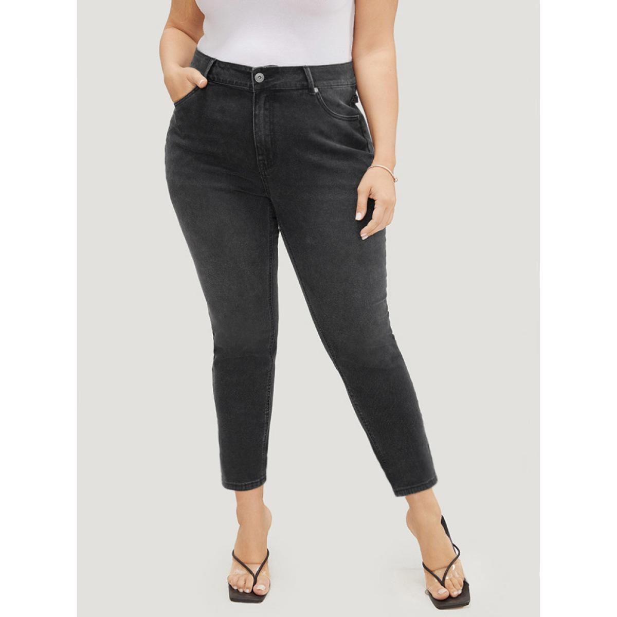 Plus Size Skinny Very Stretchy High Rise Black Wash Jeans Women Black Casual Plain High stretch Pocket Jeans BloomChic 24/3X Product Image