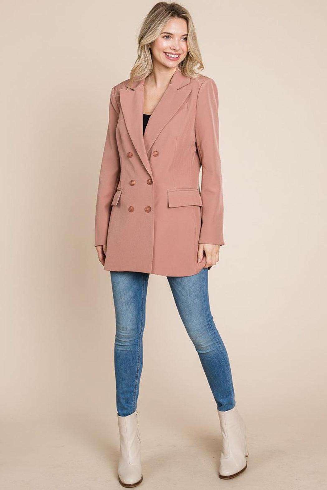 Collar Long Double Breasted Blazer Jacket Female Product Image