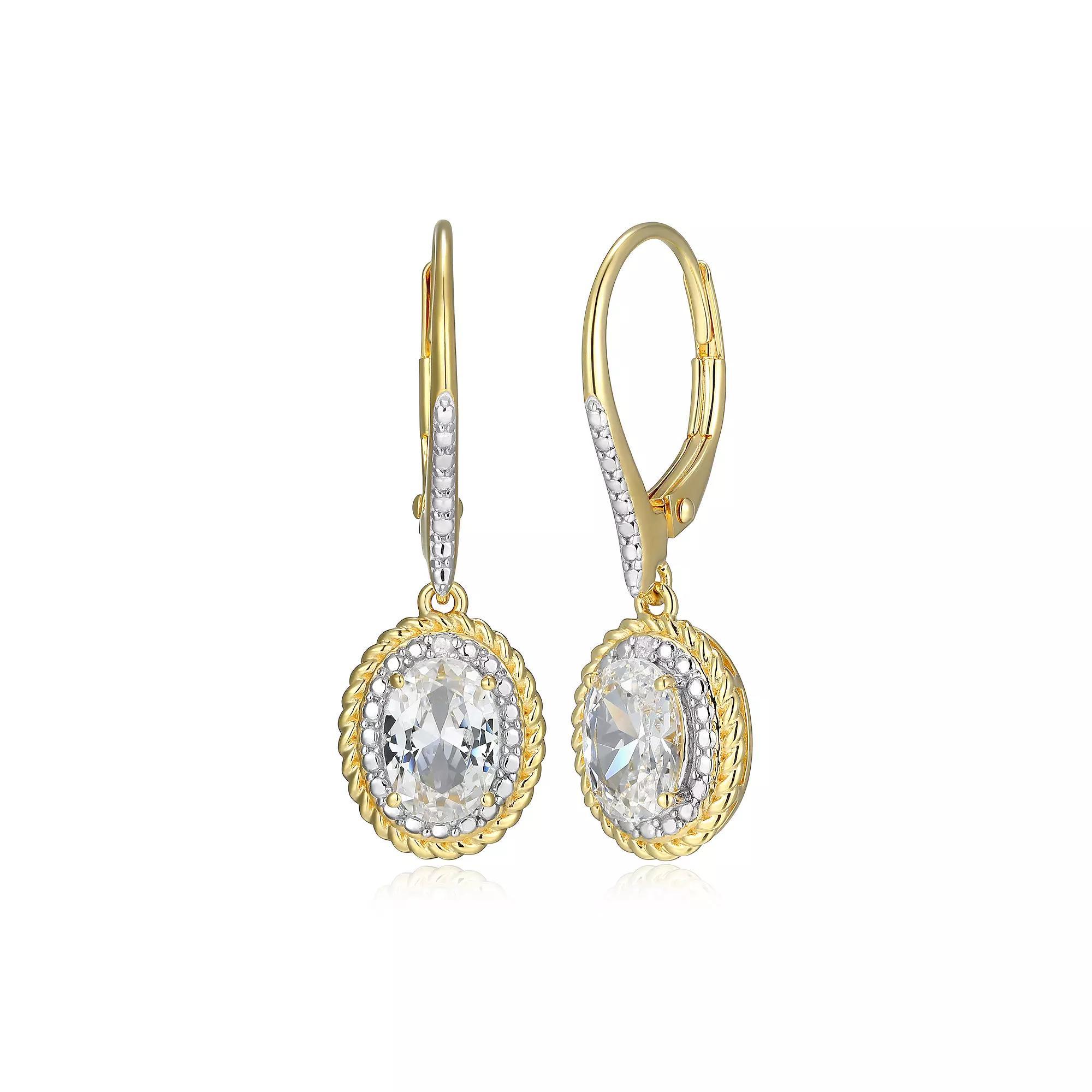 18k Gold Plated Sterling Silver Gemstone & Diamond Accent Halo Leverback Earrings, Women's, April Cr Wh Blue Product Image