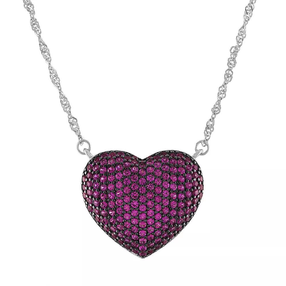 Designs by Gioelli Sterling Silver Lab-Created Ruby Pave Heart Pendant Necklace, Women's Product Image
