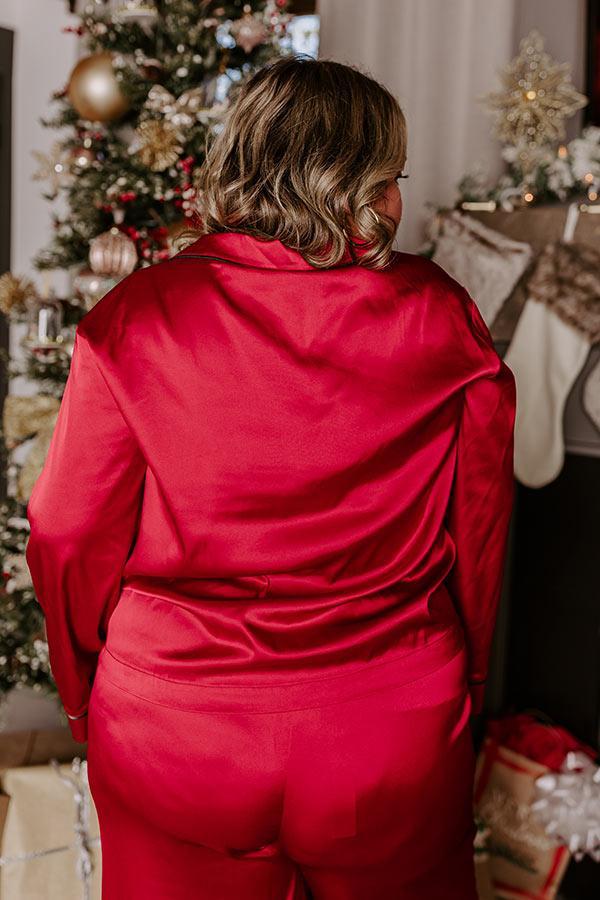 Feeling Luxurious Satin Pajama Top in Red Curves Product Image