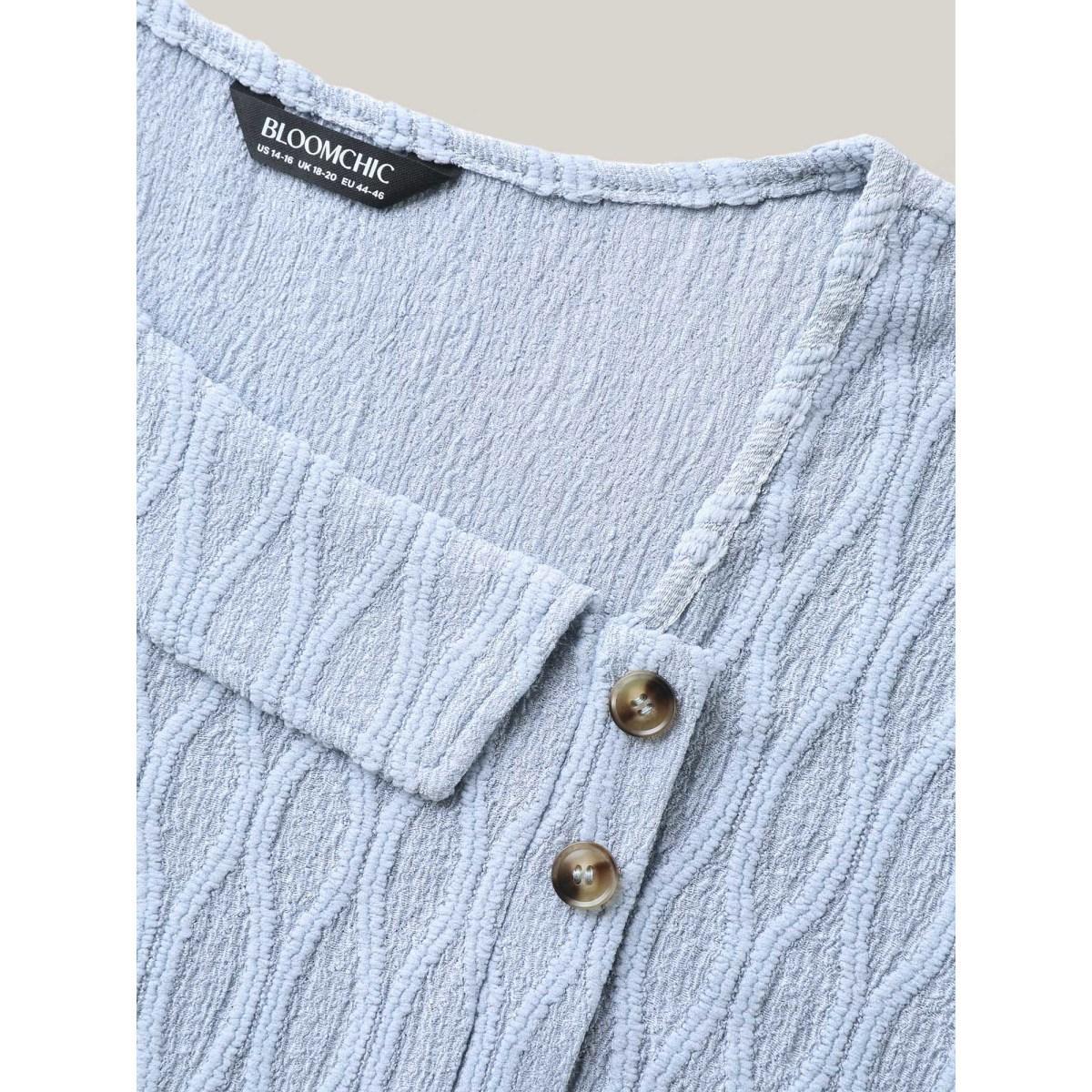 Plus Size Stone Asymmetrical Collar Textured Plain Blouse Women Short sleeve Asymmetrical Neck Work Blouses BloomChic 30/6X Product Image