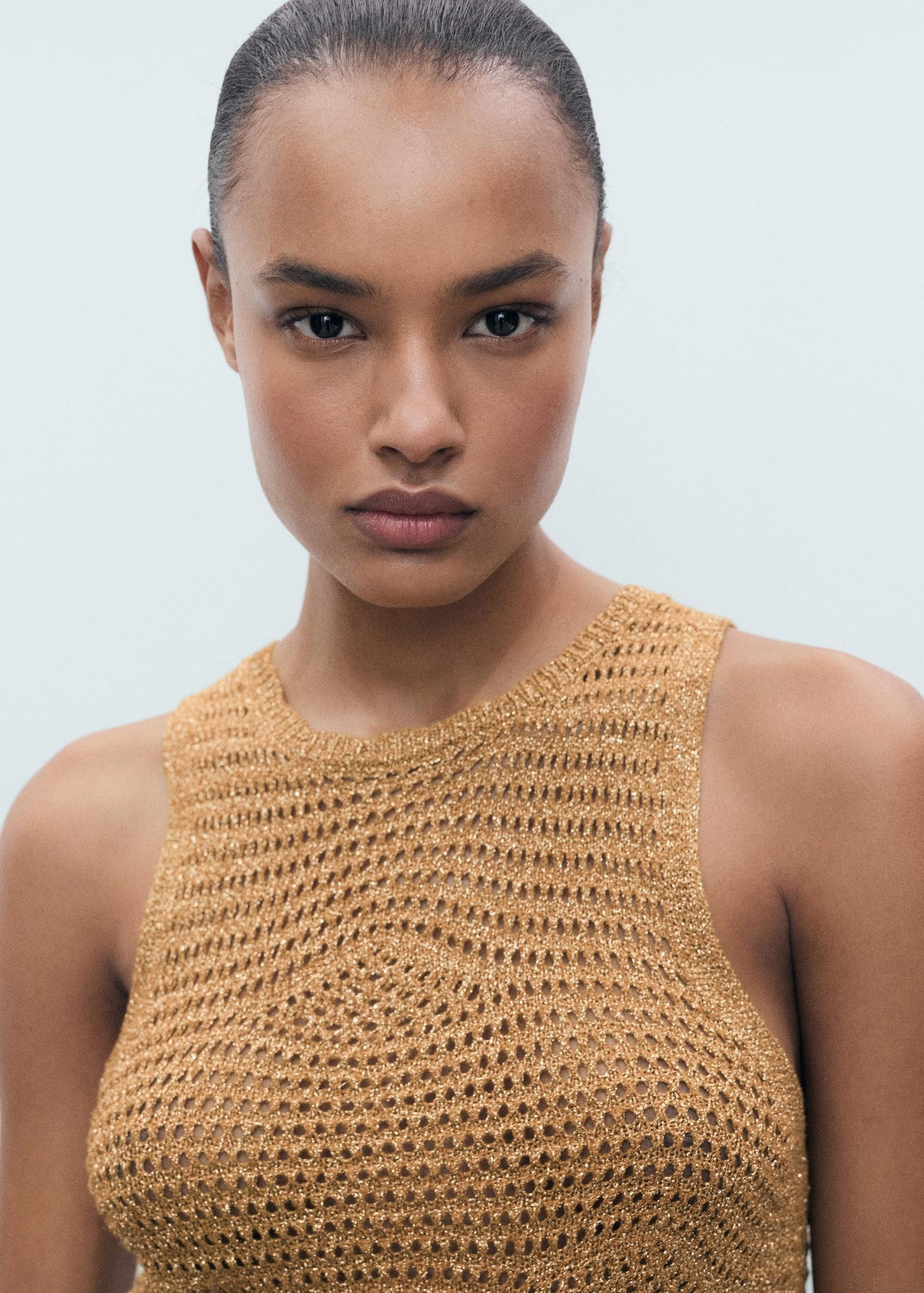 Openwork knitted lurex top - Women | MANGO USA Product Image