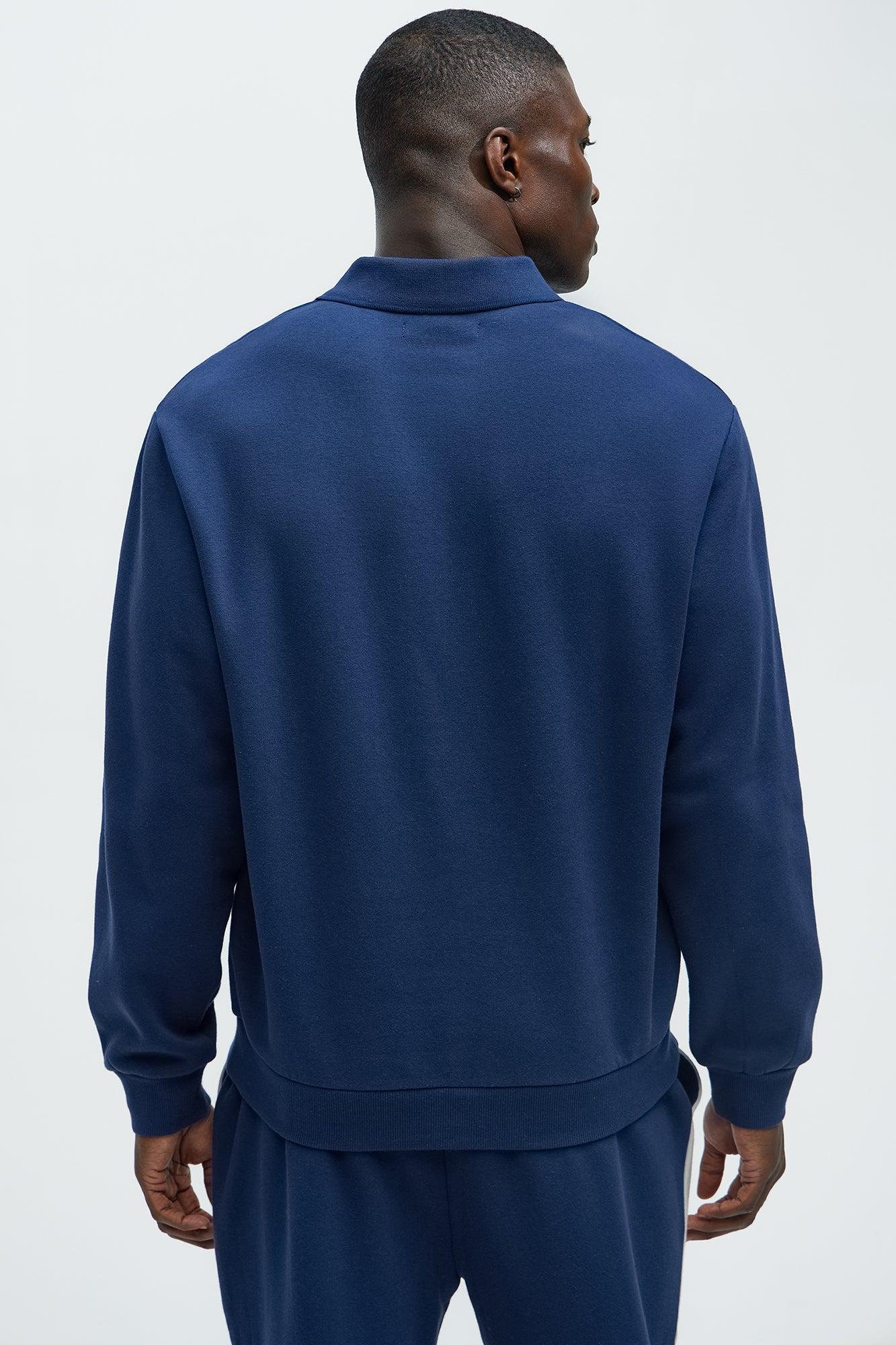 Tyson Fleece Long Sleeve Polo - Navy Product Image