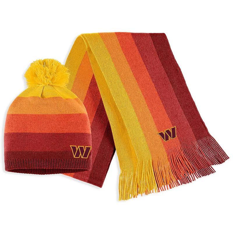 Womens WEAR by Erin Andrews Gold Washington Commanders Ombre Pom Knit Hat and Scarf Set Product Image