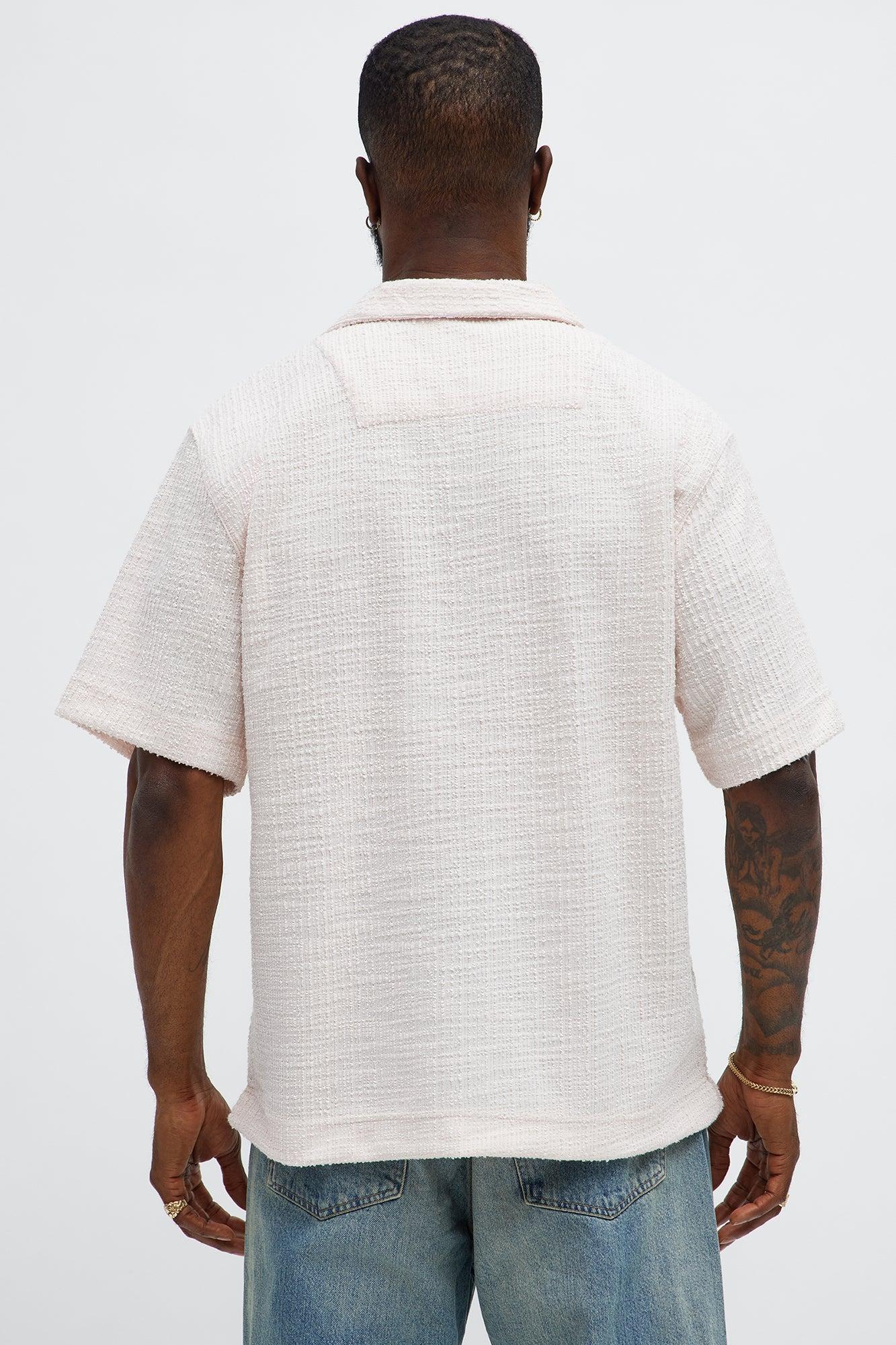 Slub Terry Cuban Button Up Shirt - Pink Product Image
