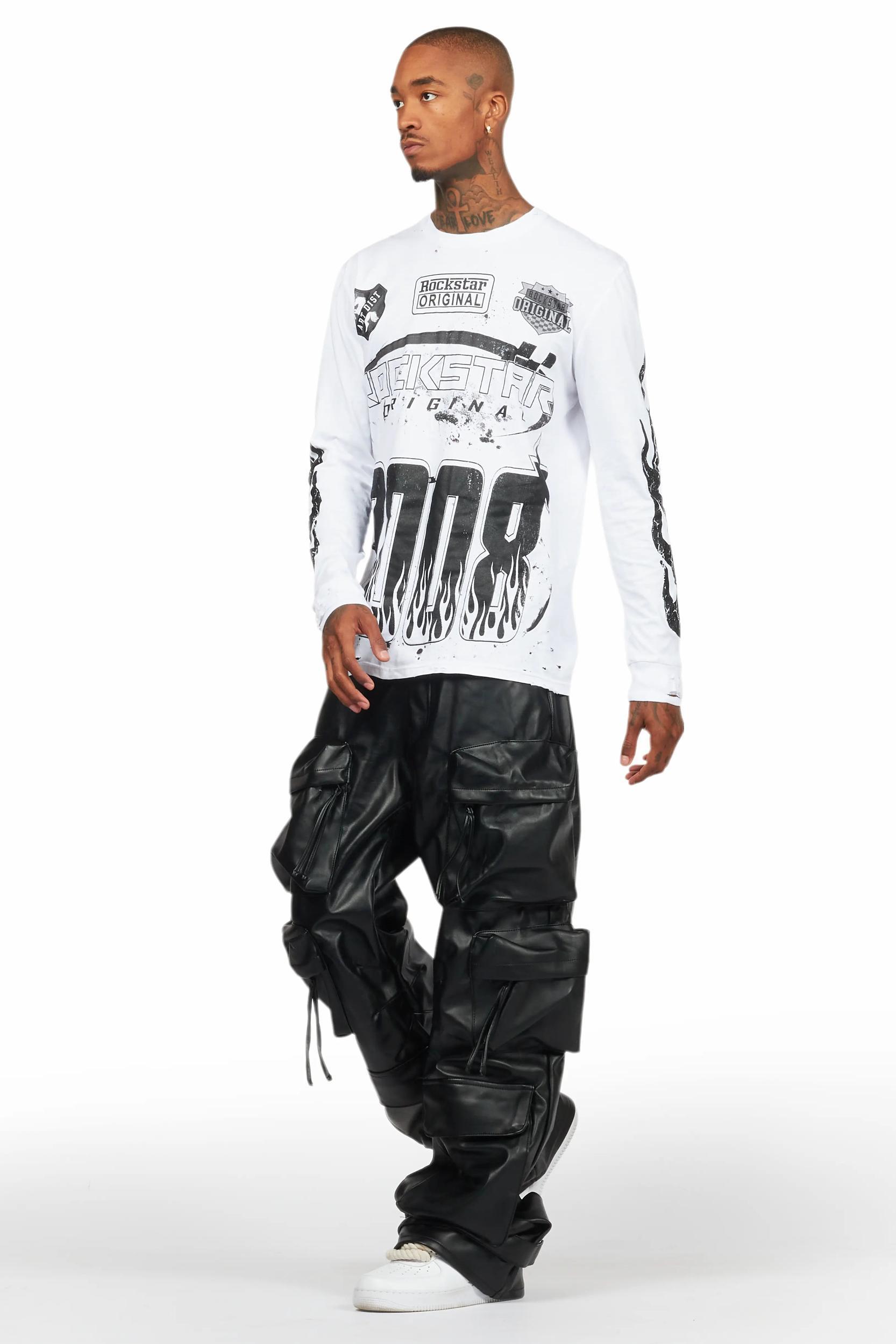 Lenz Black PU Stacked Leather Jean Male Product Image