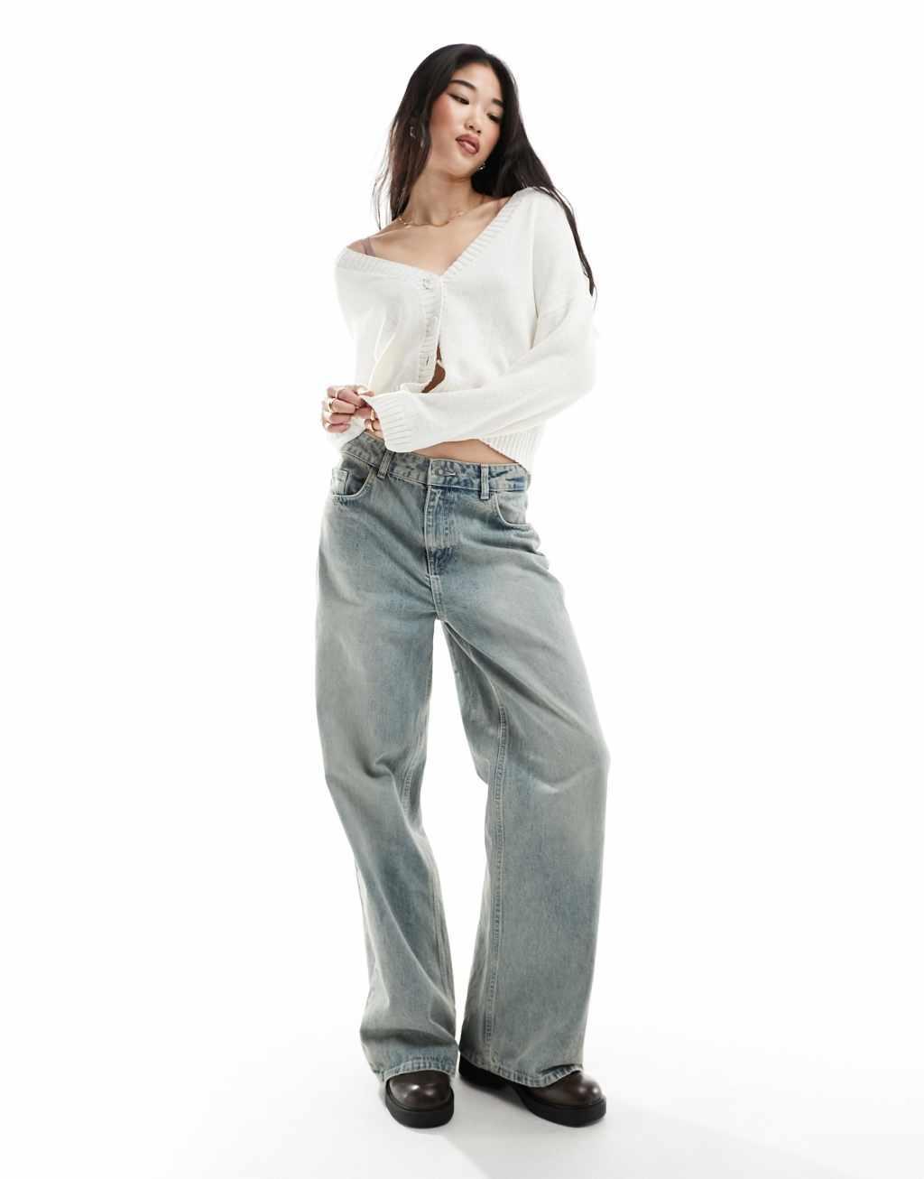 Stradivarius rustic knit cardigan in vanilla  Product Image