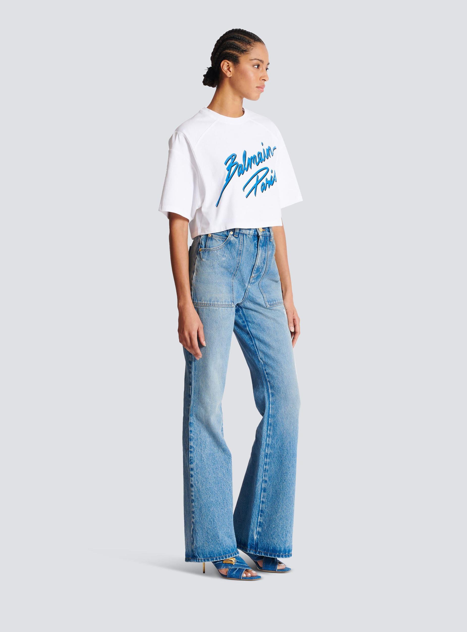 Cropped T-shirt with flocked Balmain Letter logo Product Image