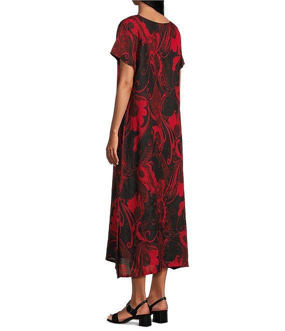 Bryn Walker Wesley Woven Garden Print Crew Neck Short Sleeve A-Line Midi Dress Product Image