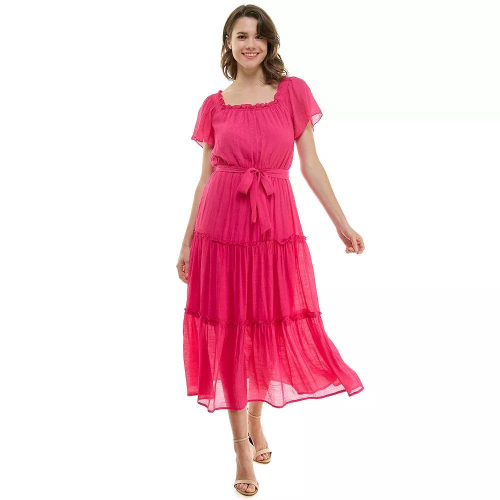 Women's Luxology Short Sleeve Belted Maxi Dress, Size: Large, Citron Product Image