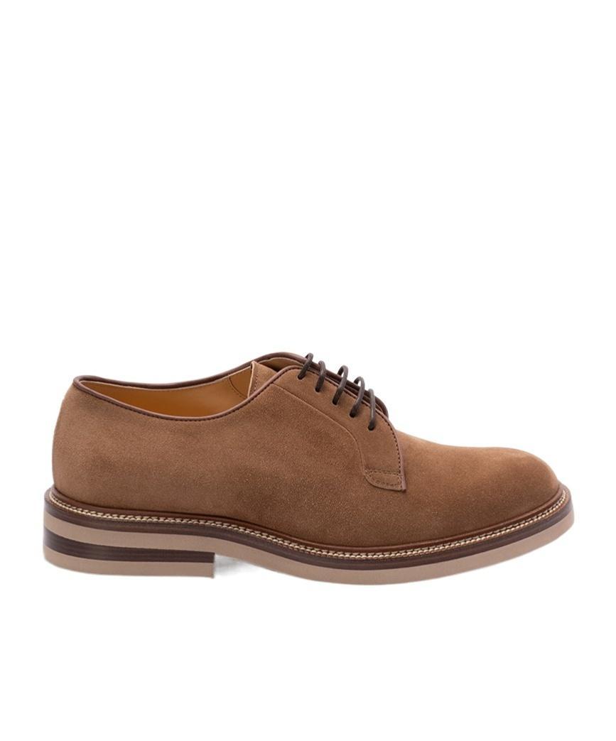 BRUNELLO CUCINELLI Suede Derby Shoes In Brown Product Image
