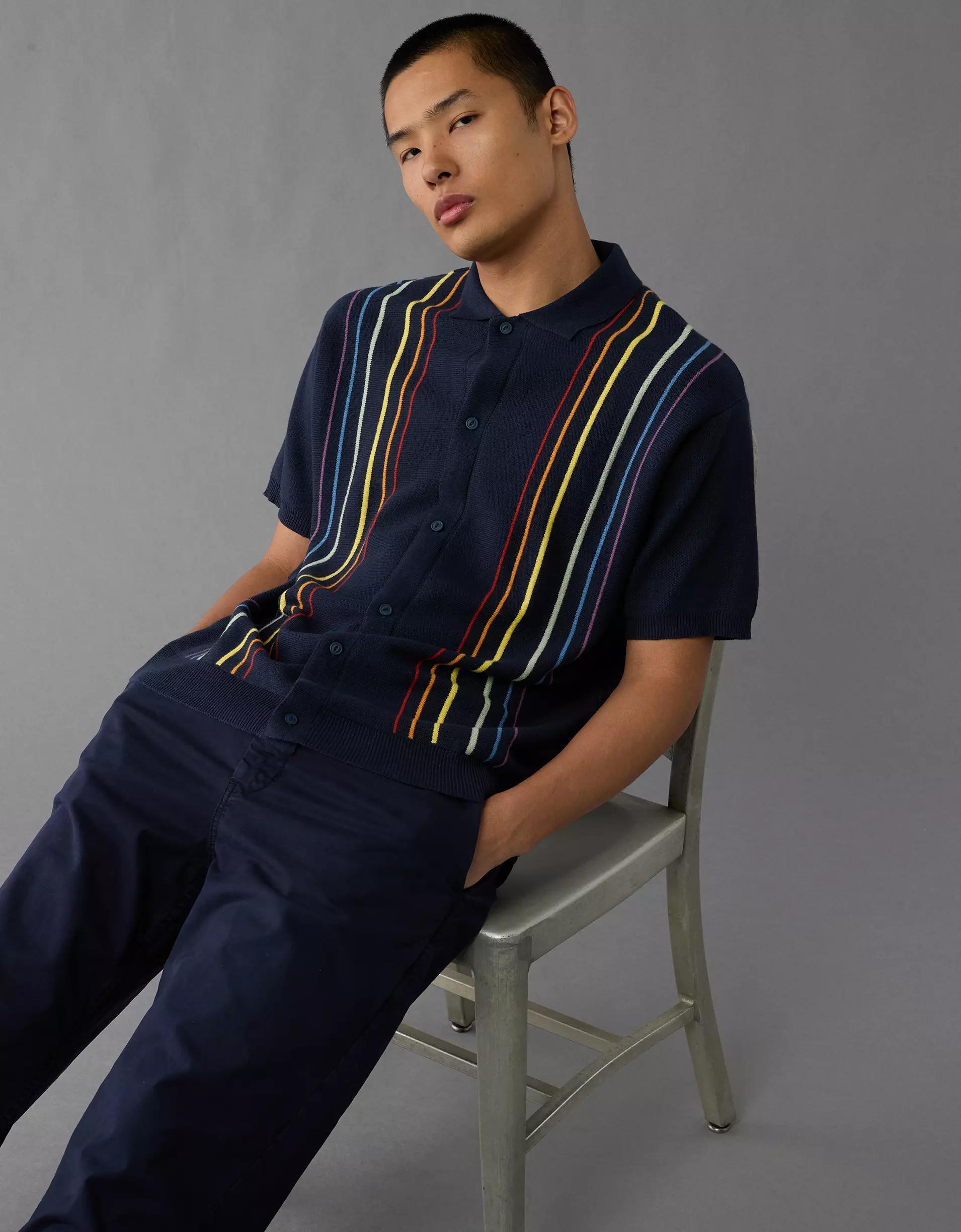 AE Pride Weekend Button-Up Sweater Polo Shirt Product Image