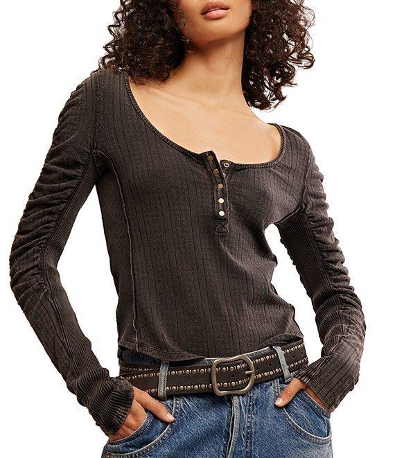 Free People Hope Henley Scoop Neck Long Sleeve Knit Top Product Image