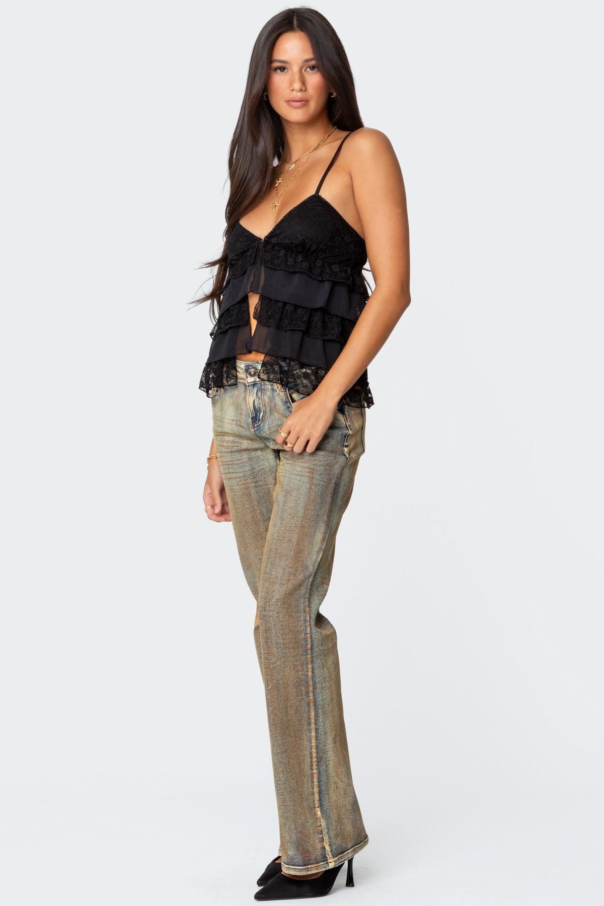 Lacey Split Front Ruffle Tank Top Product Image
