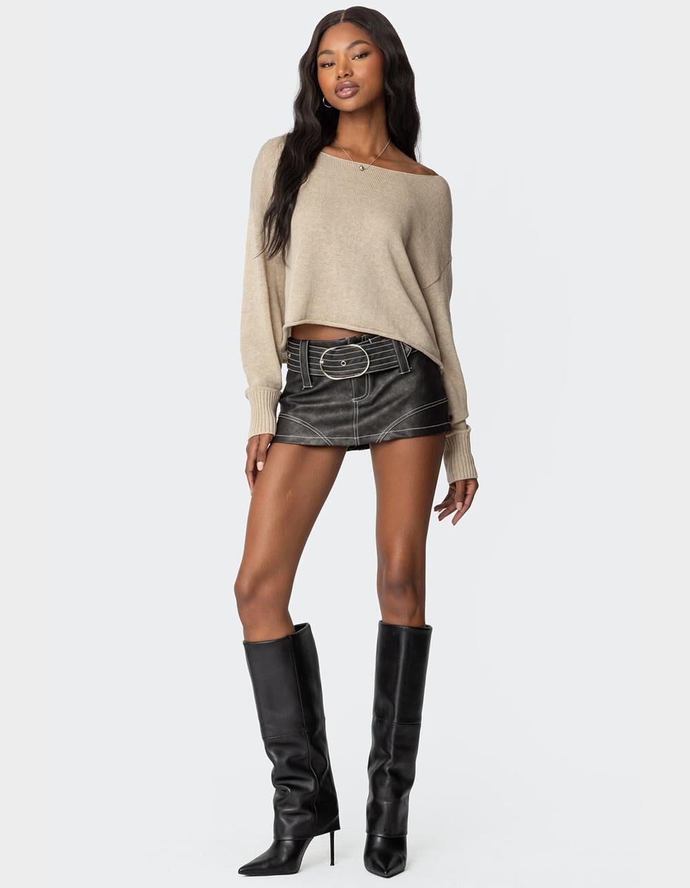 EDIKTED Washed Faux Leather Mini Skort Product Image