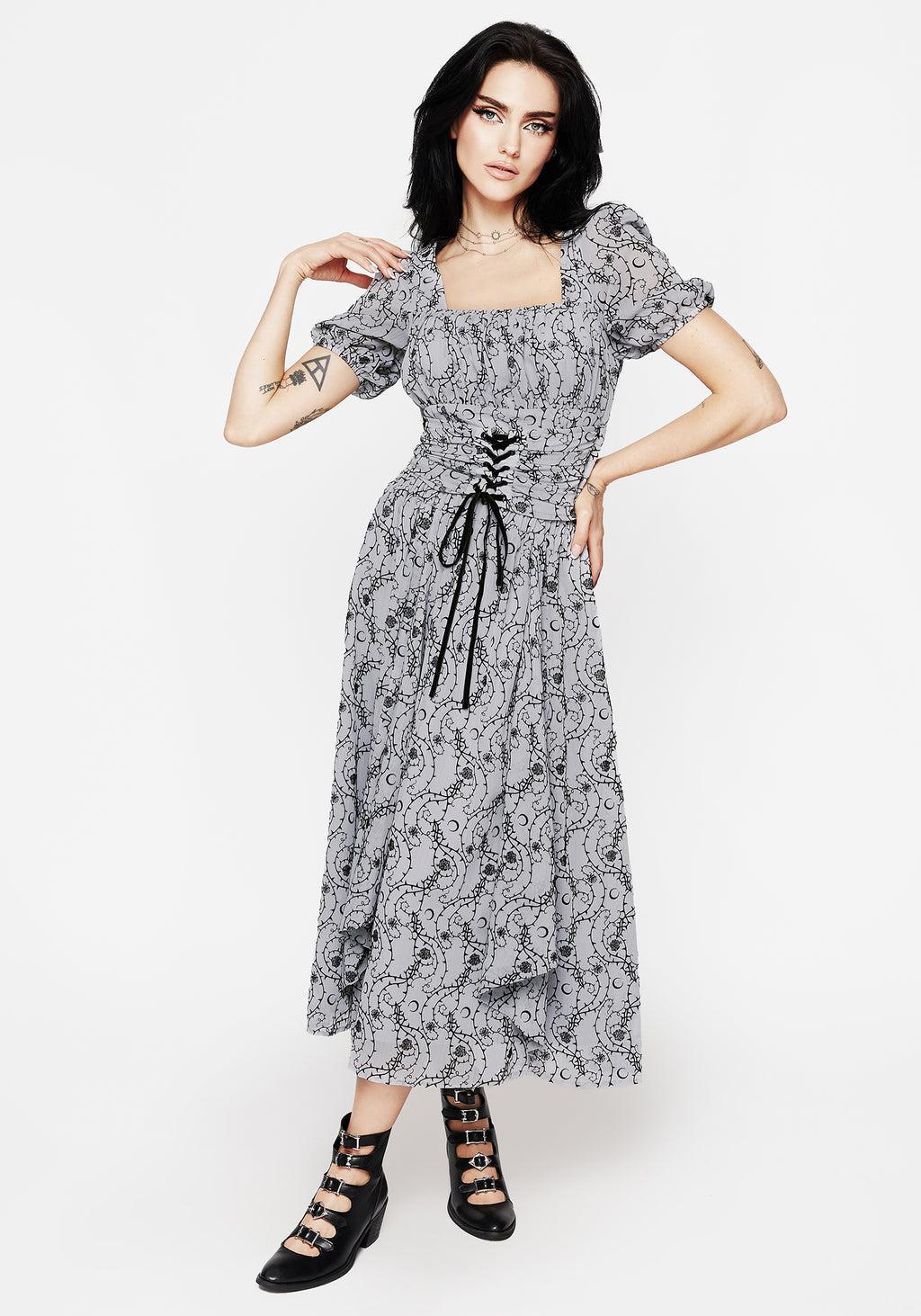 Rosethorn Flocked Velour Chiffon Ruffle Midi Skirt - Blue Product Image