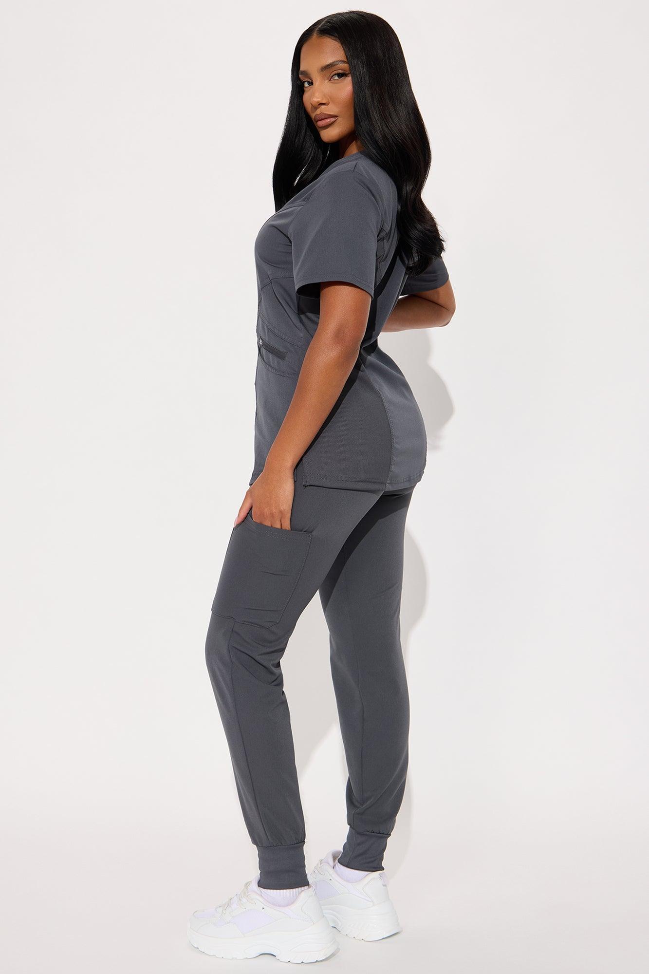 Self Care 4 Way Stretch Scrub Uniform Jogger Set - Charcoal Female Product Image
