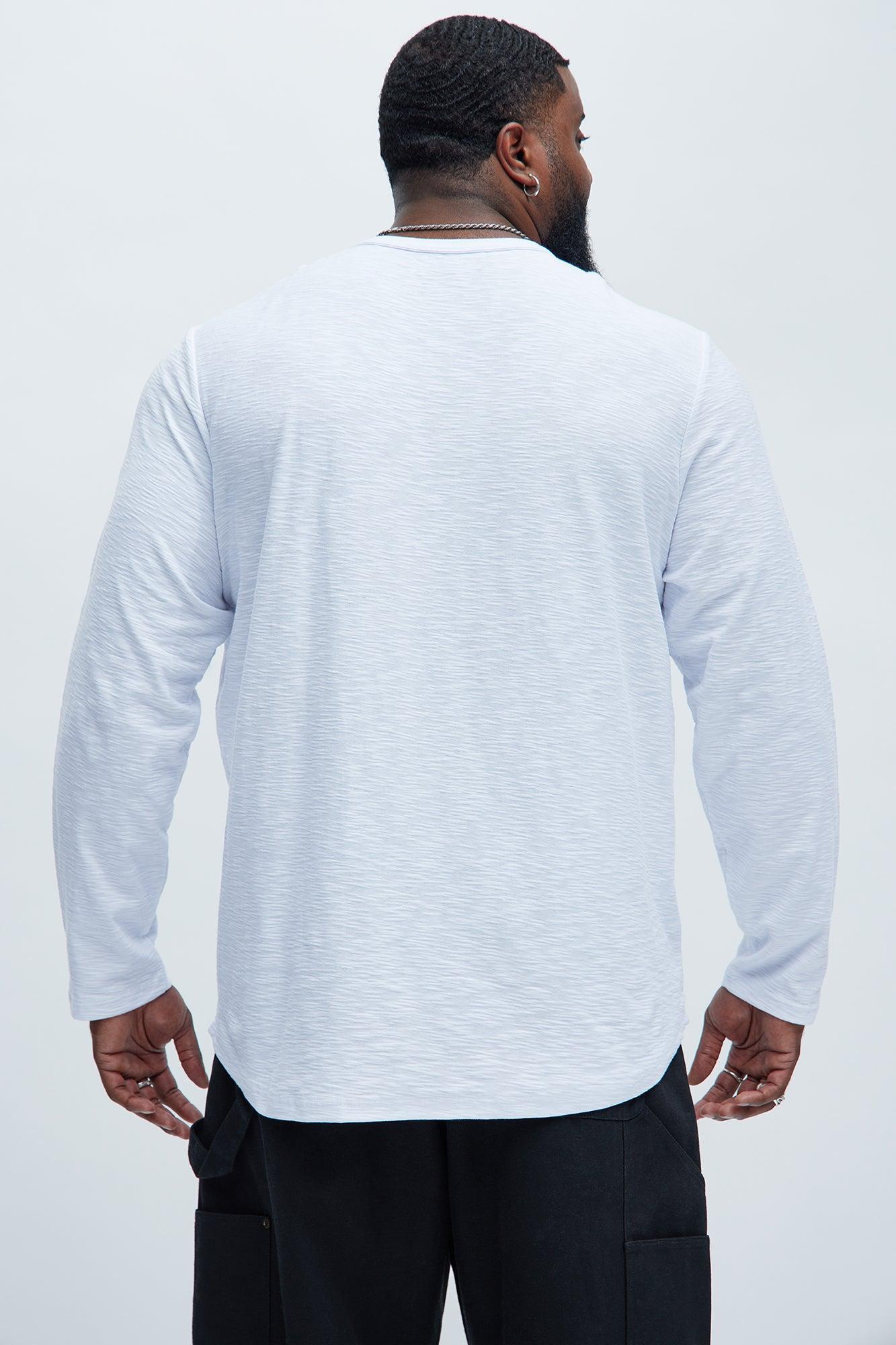 Asher Slub Texture Scallop Long Sleeve Tee - White Product Image