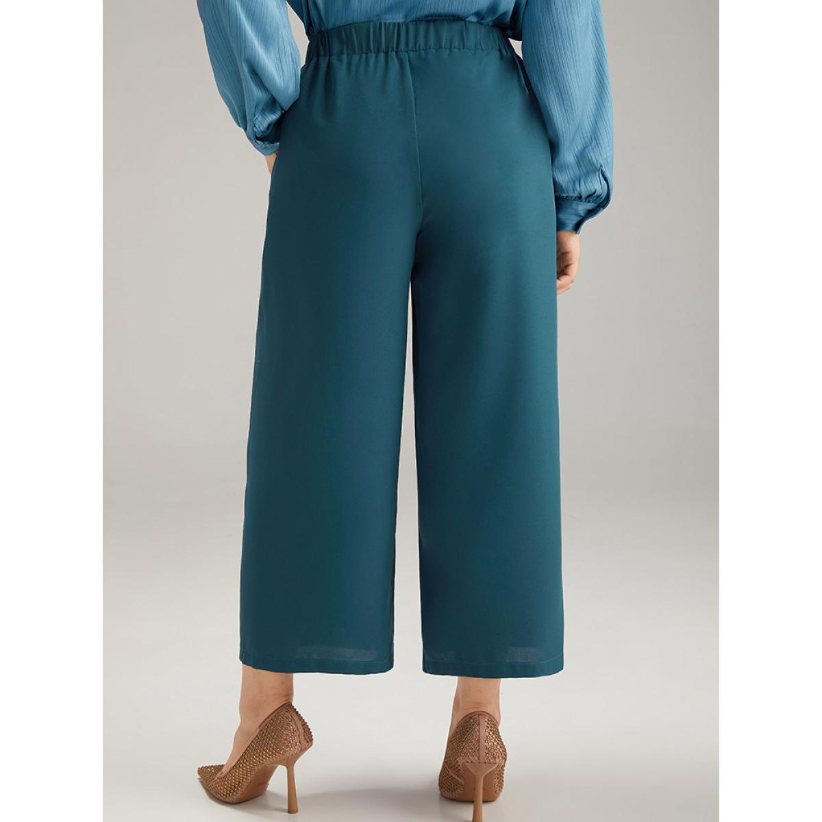 Plus Size Anti-Wrinkle Solid Metal Detail Drape Pants Women Aegean Office Straight Leg Mid Rise Work Pants BloomChic 30/6X Product Image
