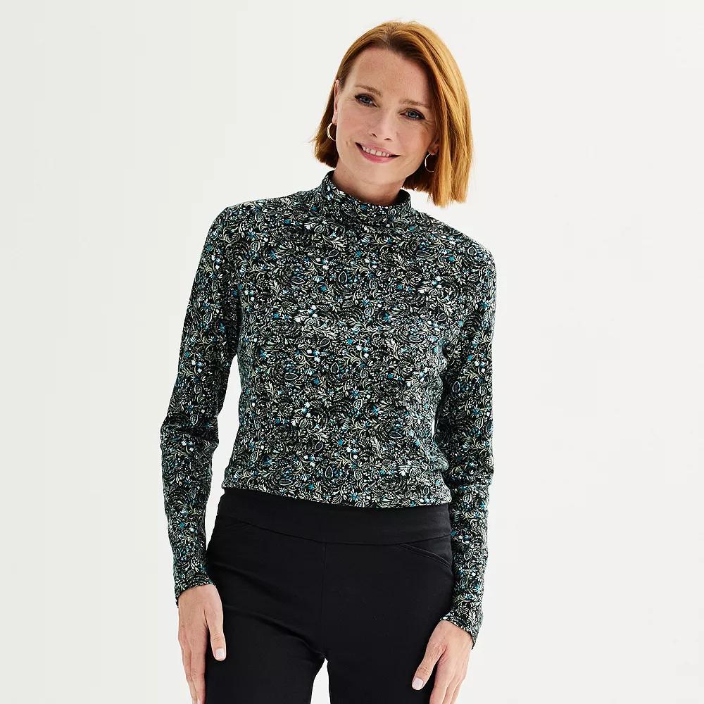 Women's Croft & Barrow® Essential Long-Sleeve Mockneck Top, Size: XXL, Ivory Nest Cardinals Product Image