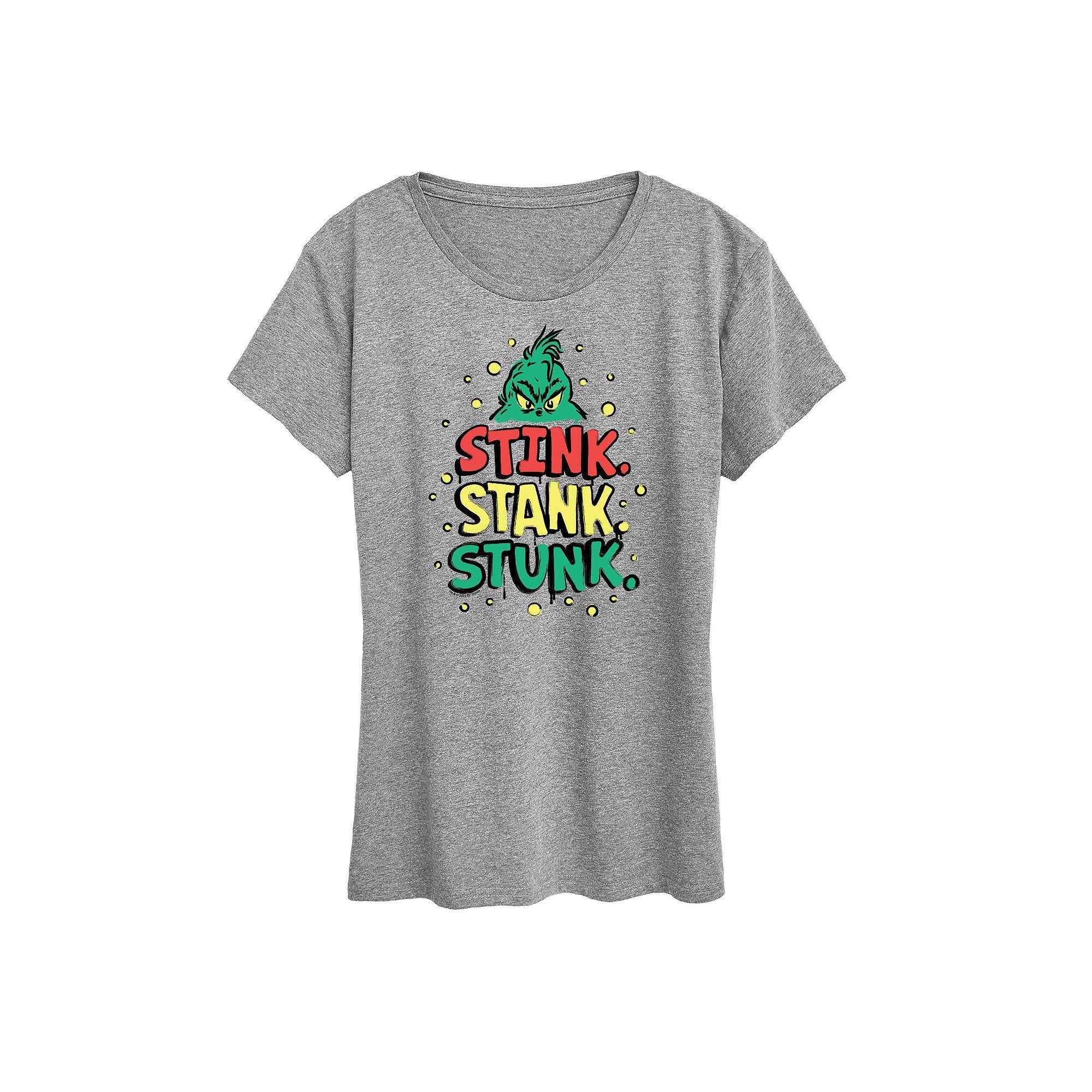 Womens Dr. Seuss The Grinch Stink Stank Stunk Graphic Tee, Girls Grey Gray Product Image