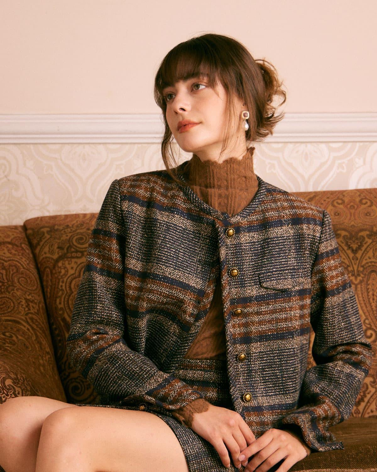 The Brown Striped Single Breasted Jacket Product Image