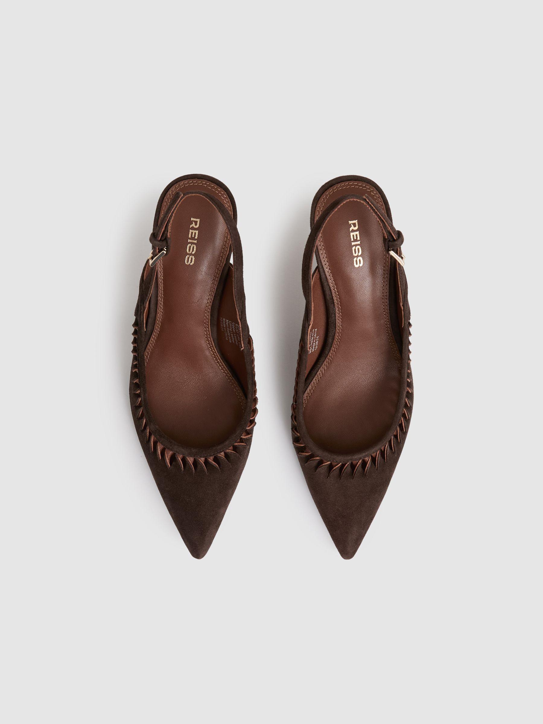 Suede Twist Detail Slingback Court Shoes in Chocolate Product Image
