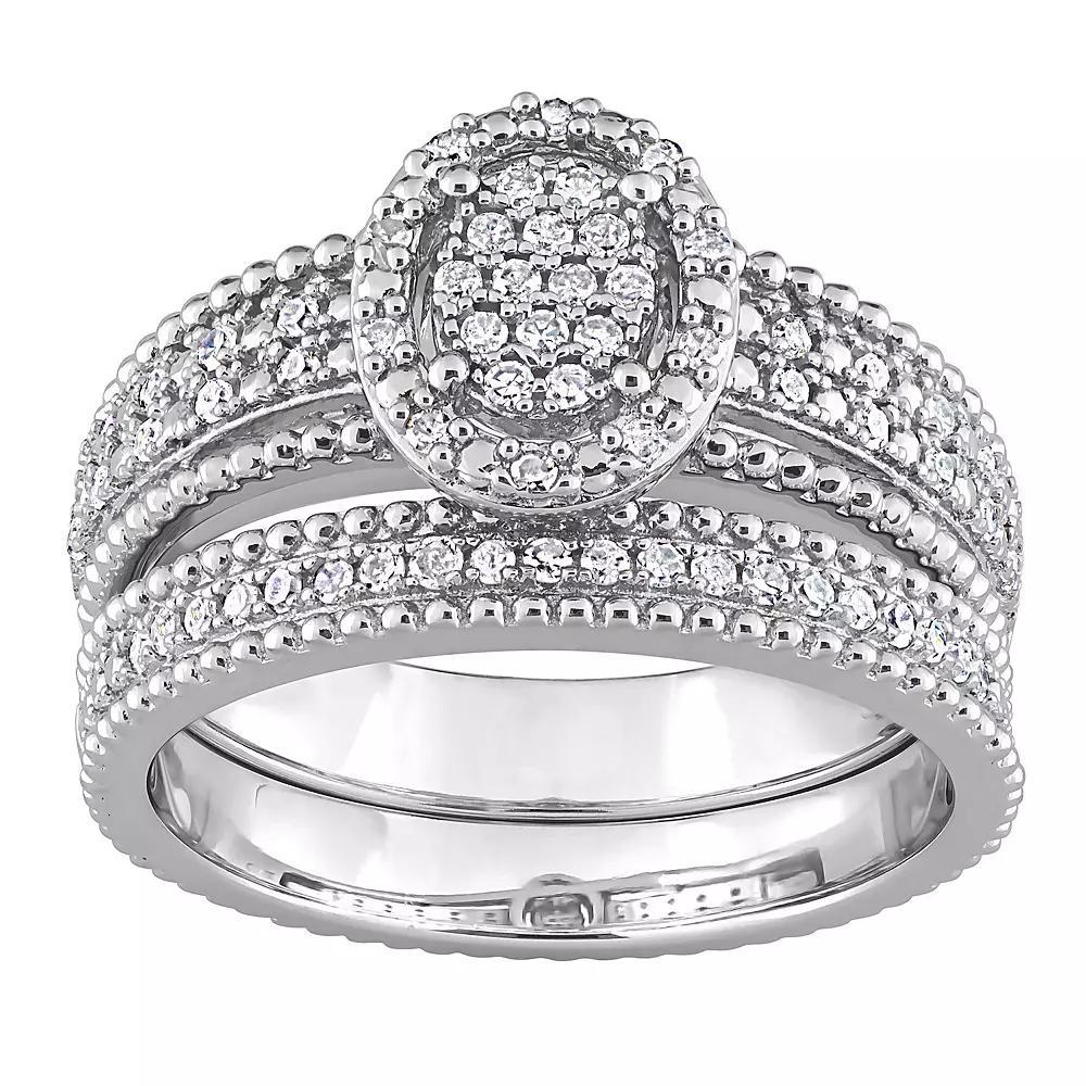 Stella Grace Sterling Silver 1/3 Carat T.W Diamond Oval Shape Cluster Bridal Ring Set, Women's, Size: 7 Product Image