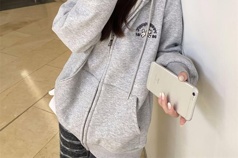 Dog Embroidered Zip-Up Hoodie Product Image