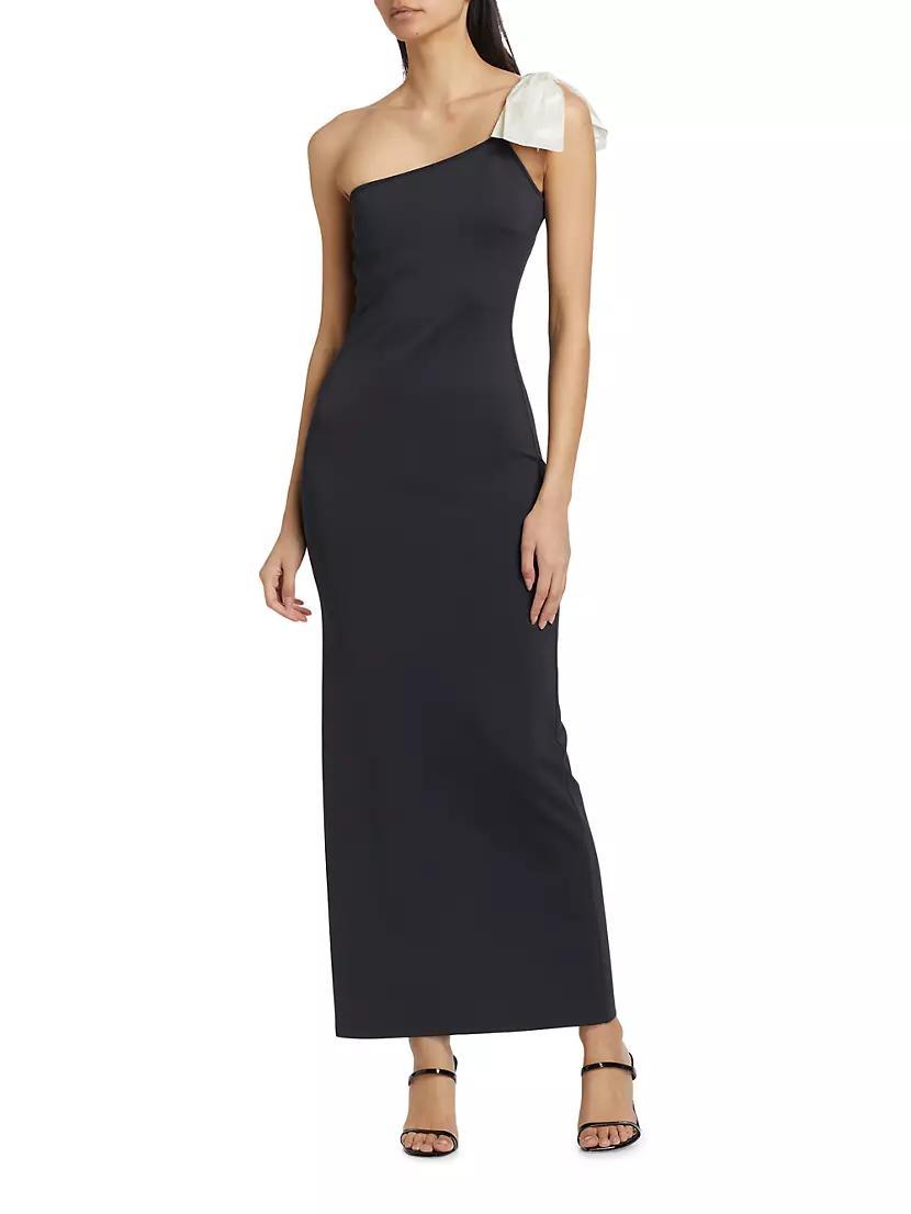 Womens Scuba Ribbon One-Shoulder Maxi Dress Product Image