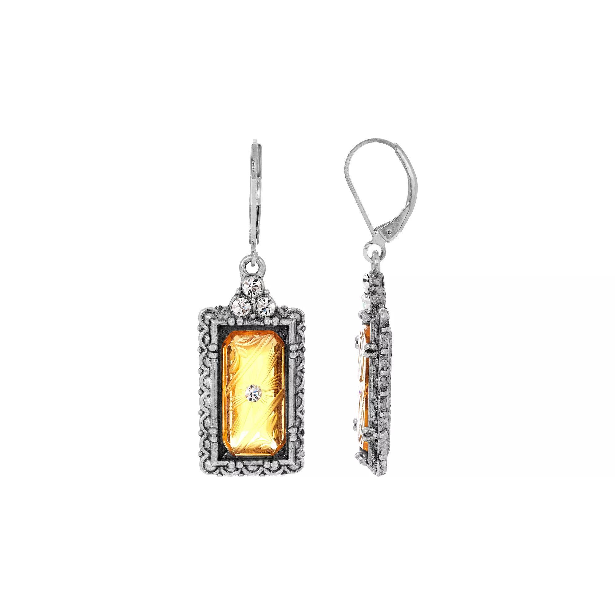 1928 Silver Tone Rectangle Simulated Crystal Stone Earrings, Womens, Pink Product Image