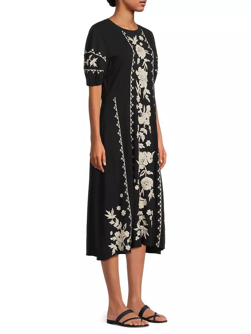 Camille Floral-Emboirdered Cotton Midi-Dress Product Image