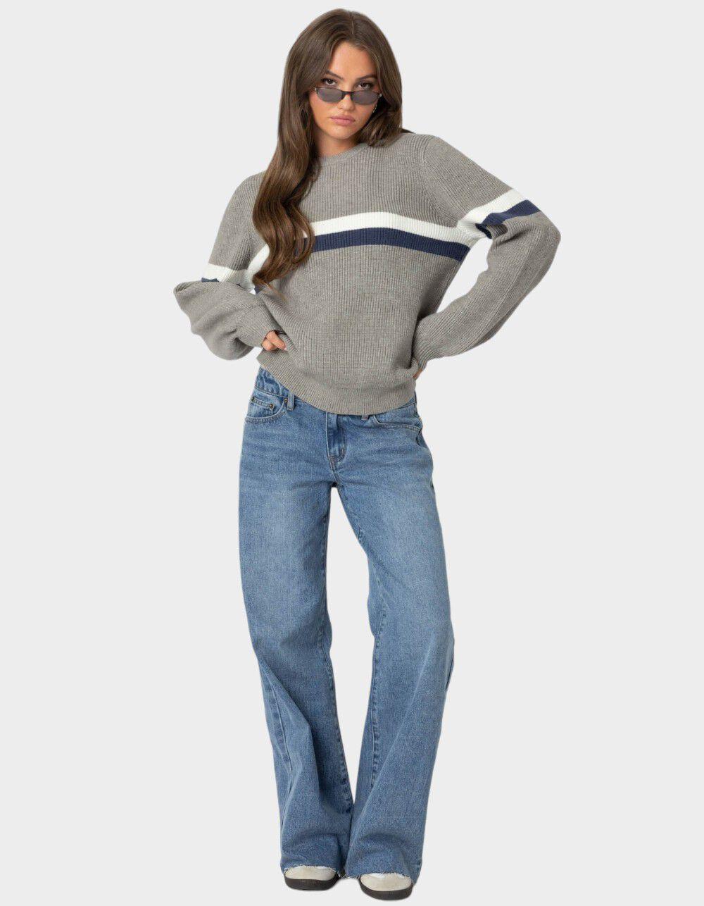 EDIKTED Nautical Striped Oversized Sweater - GRAY Product Image