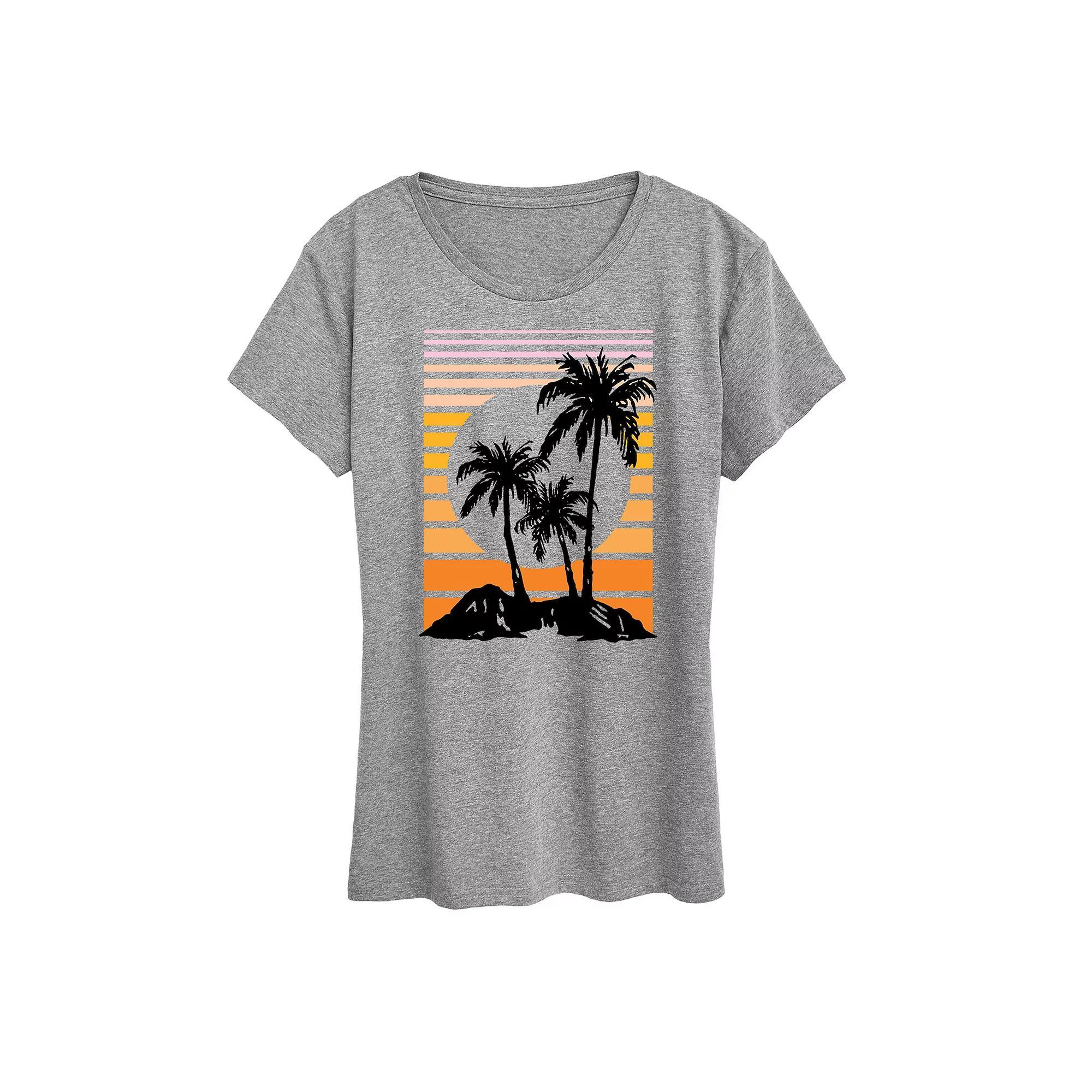 Women's Sunset Palm Trees Graphic Tee, Size: Small, Grey Gray Product Image