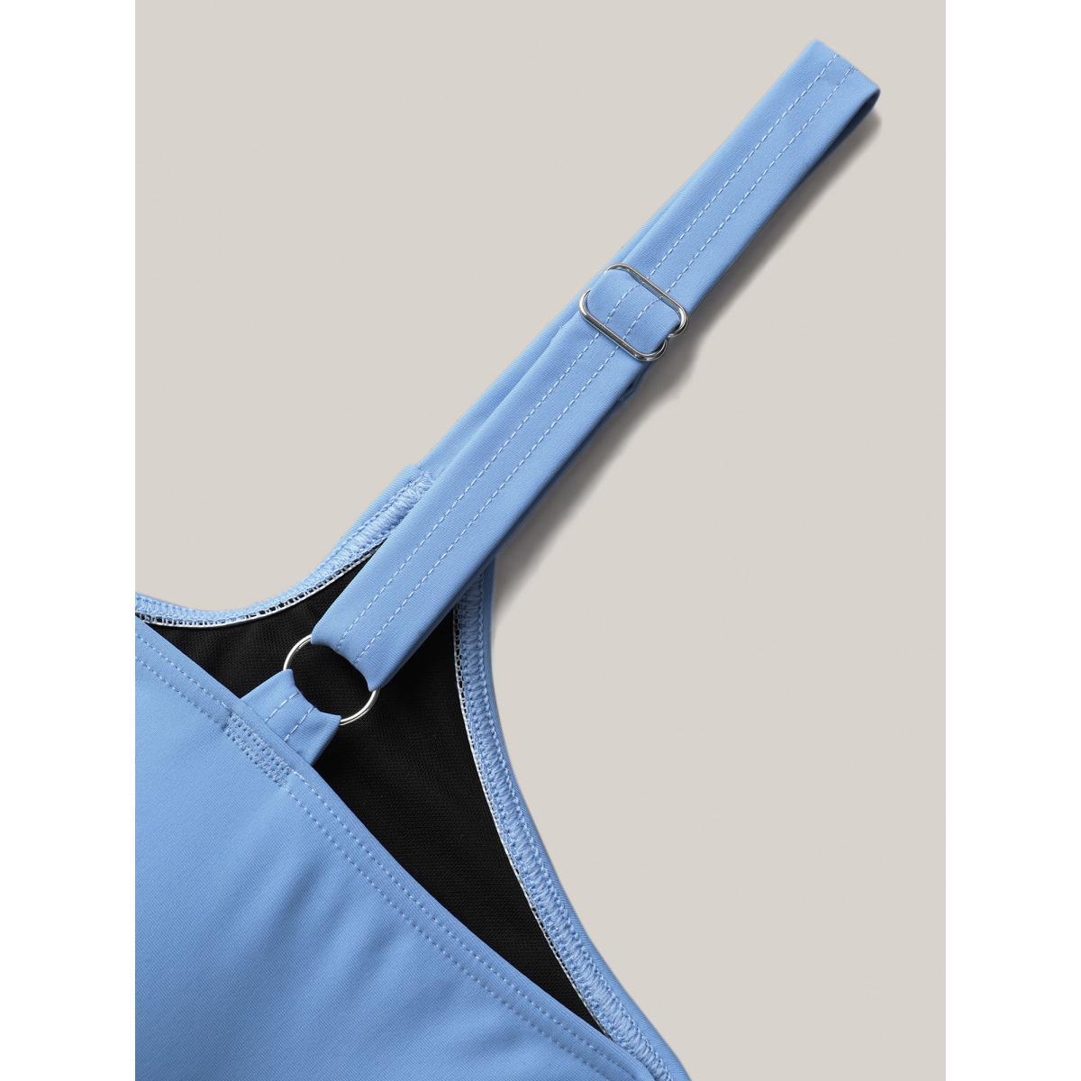 Plus Size Color Block Ruffled Flared Swim Top Women's Swimwear Mediumblue Beach High stretch Bodycon V-neck Curve Swim Tops BloomChic 30/6X Product Image