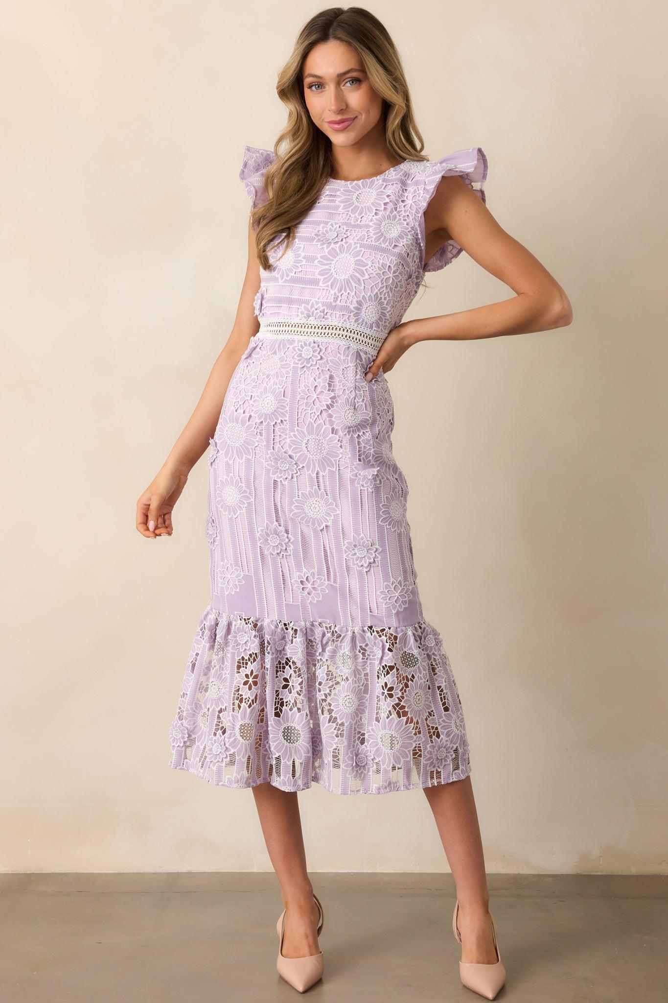 Dance The Night Away Lavender Floral Embroidered Midi Dress Product Image