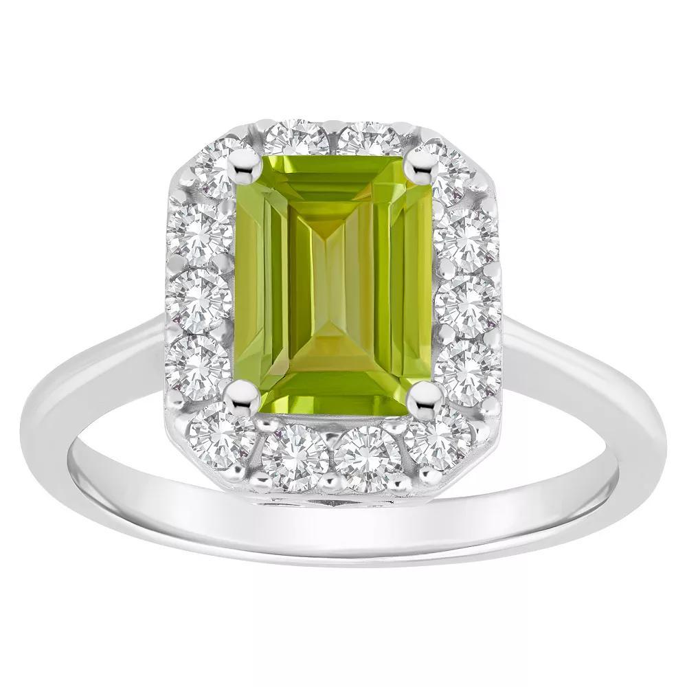 Celebration Gems Sterling Silver Emerald Cut Gemstone Halo Ring, Womens Peridot Product Image