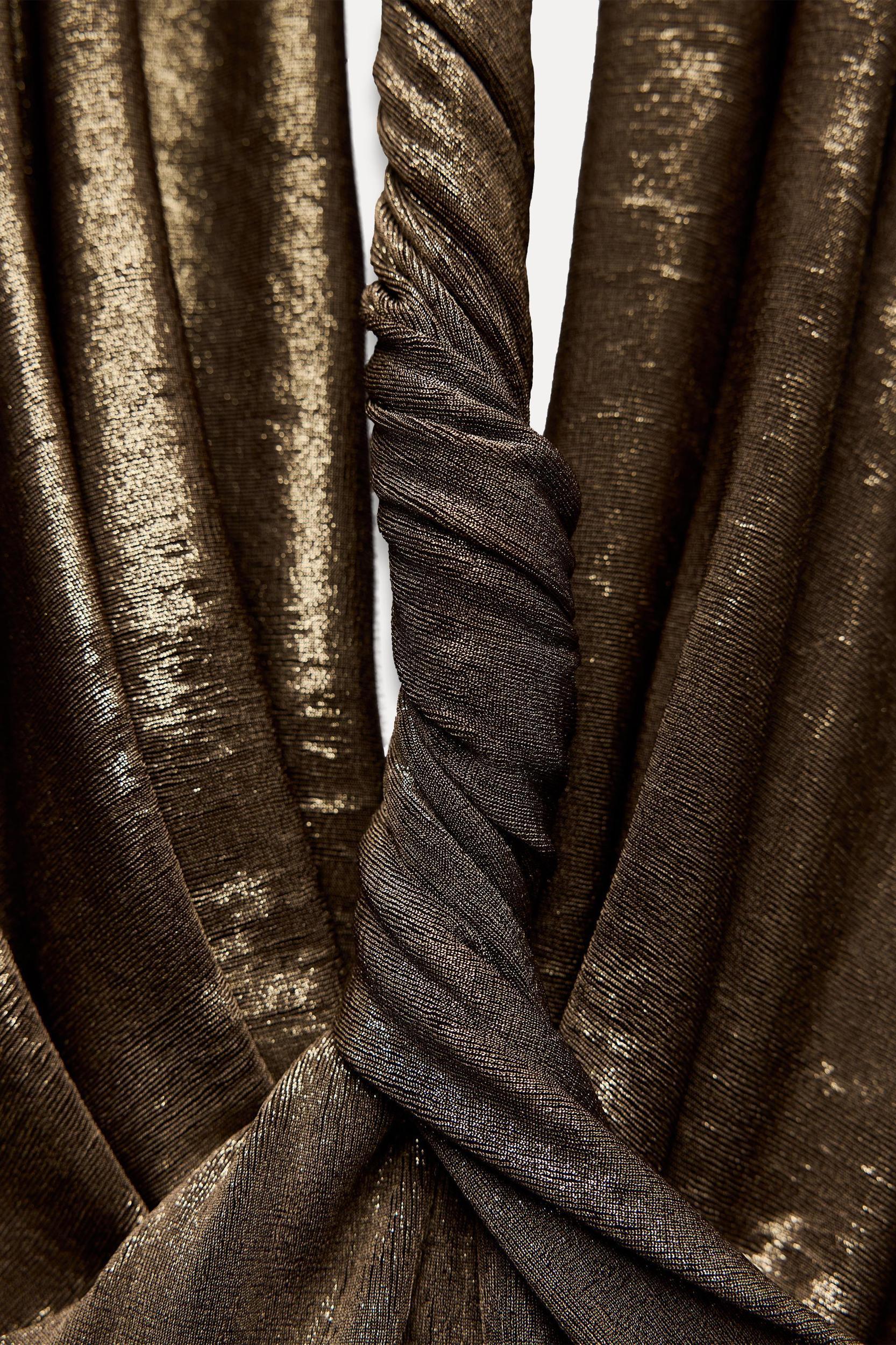 LONG FOIL HALTER DRESS Product Image